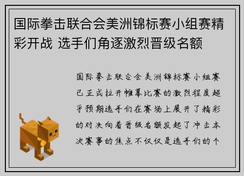 国际拳击联合会美洲锦标赛小组赛精彩开战 选手们角逐激烈晋级名额